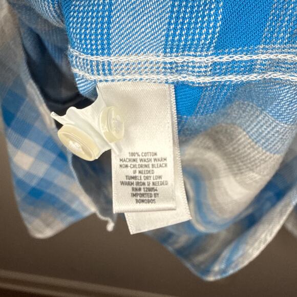 Bonobos Men's Tailored Fit Blue Gray White‎ Plaid Medium Button Front Shirt - Picture 7 of 7